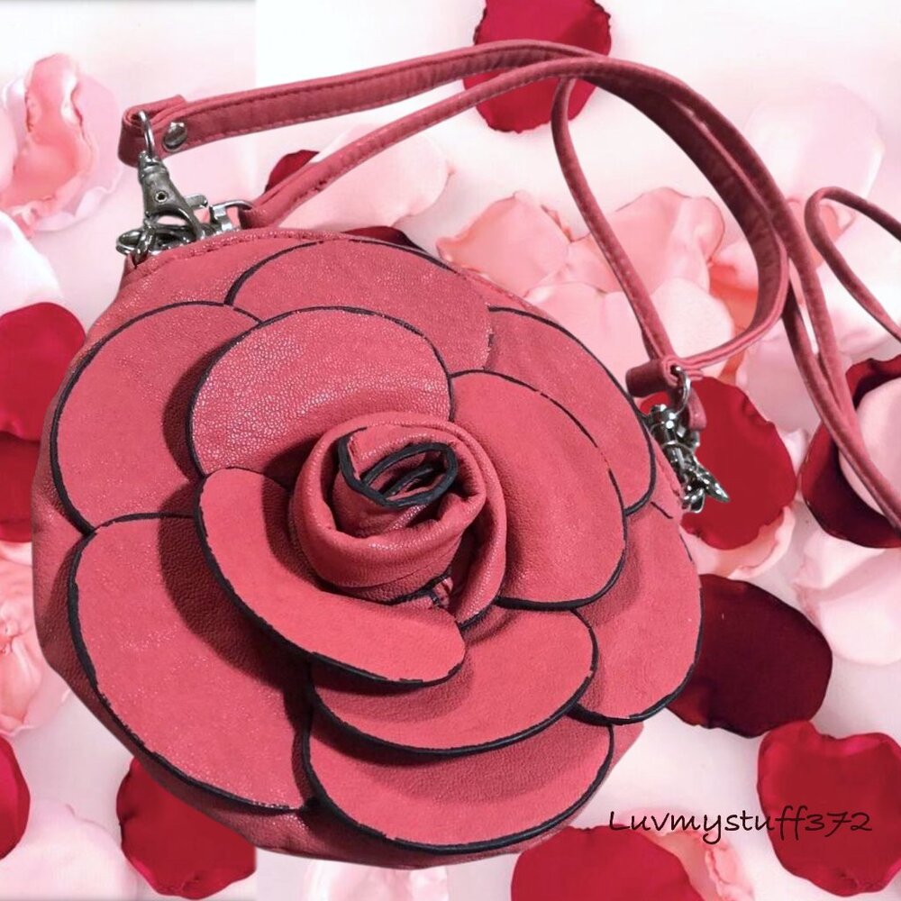 3/$30 or FREE with Purchase over$40 Cute Rose Crossbody Faux Leather Purse